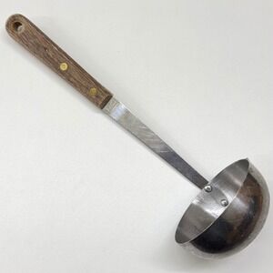 Regent Sheffield Stainless Gravy Ladle Wood Handle Dual Spout Vintage 10Inch MCM